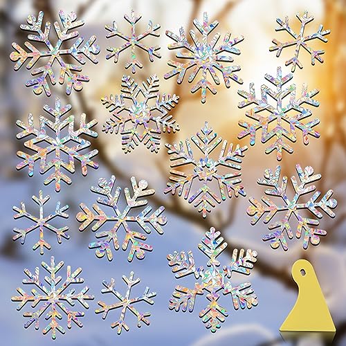 Snowflake Window Clings, YUOROS 55 Pieces Christmas Winter Decorations Window Stickers Bird Window Strike Prevention Stop Birds from Hitting (Snowflake)