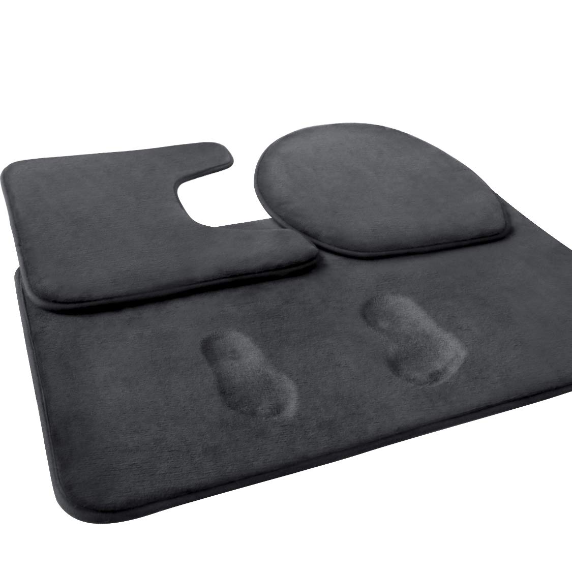 Juego de 3 alfombrillas de baño de espuma viscoelástica, alfombrillas antideslizantes y absorbentes, 20 x 31 pulgadas, alfombra de contorno en forma de U de 20 x 22 pulgadas, cubierta de tapa de inodoro para bañera, ducha y baño, color gris