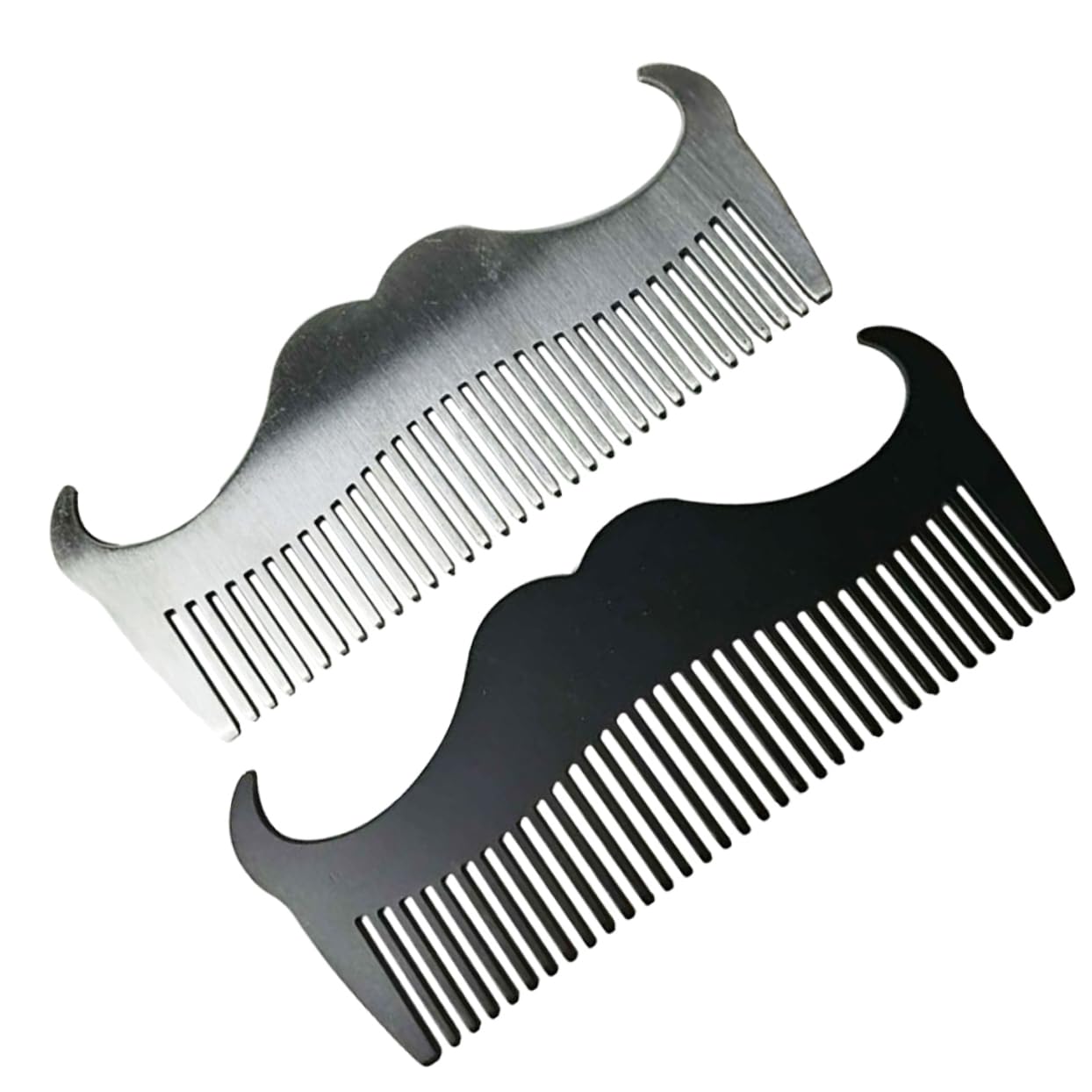 BIUDECO 2Pcs Stainless Steel Goatee Comb for Men Dual Sided Hair Styling Brush for Beard Grooming and Hairdressing Silver Black Durable and Rustproof Design