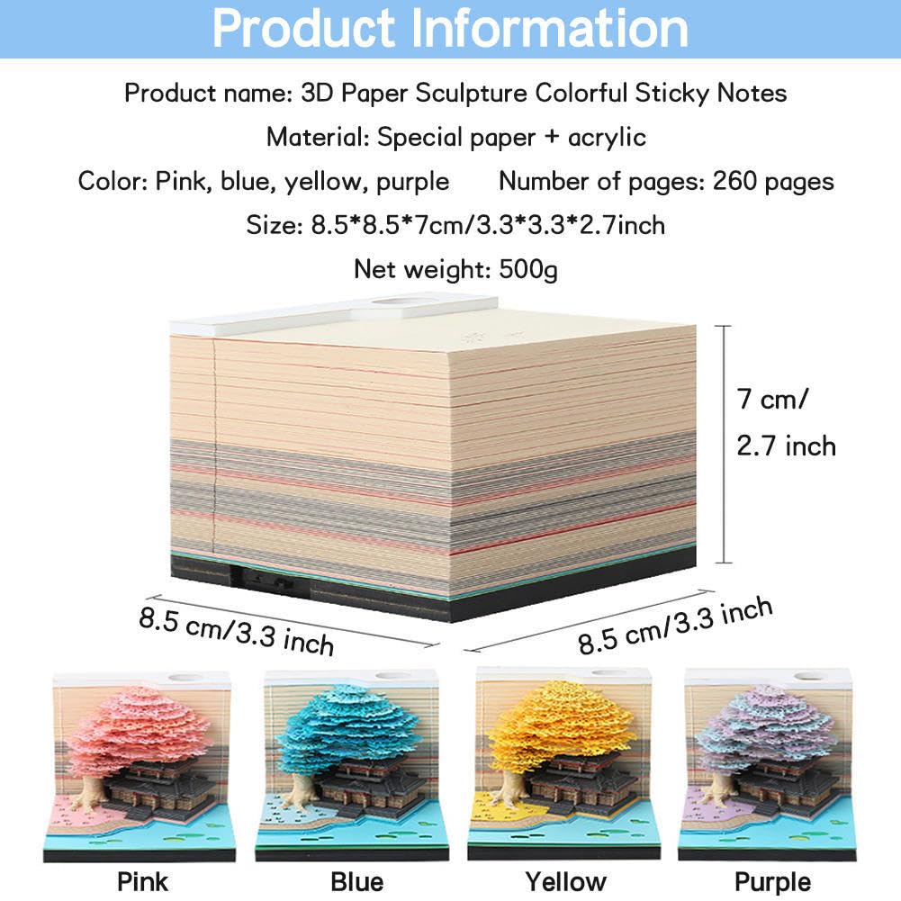 Bloc de notas artístico, bloc de notas 3D, bloc de notas de escultura de papel 3D, manualidades creativas de tallado de papel, notas no adhesivas desgarrables, notas adhesivas 3D con luz y soporte