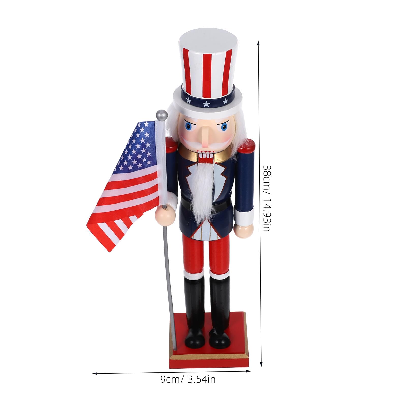 Cabilock Nussknacker Figur 38cm mit Beweglichem Maul Amerikanischer Soldat mit Flagge Stabile Tischdekoration für Unabhängigkeitstag und Weihnachten