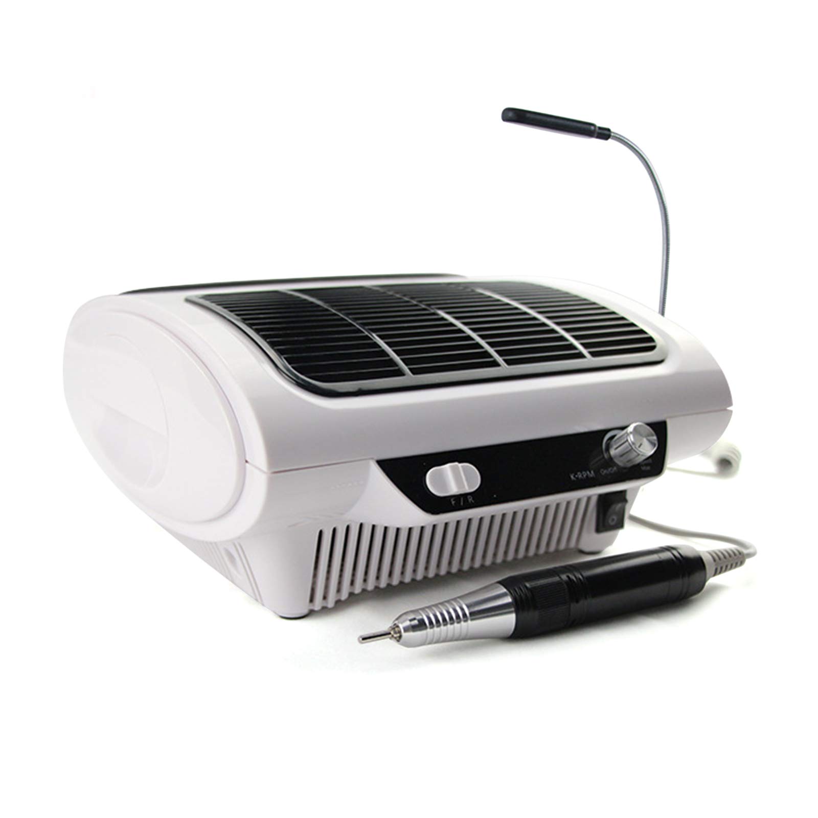 Elektrisches Nagelscheren-Set mit Absaugung, 24W, Weiß, 30000 U/min, LED-Lampe, Fußpedal, 6 Aufsätzen, Professionell, für Maniküre und Pediküre