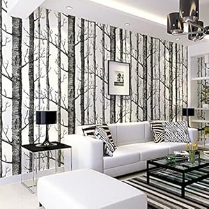 Behang berk, Birch Forest Wallpaper Fotobehang Birkenwald Vliesbehang 3D Wood Behang Muurbehang Slaapkamer Boom Moderne…