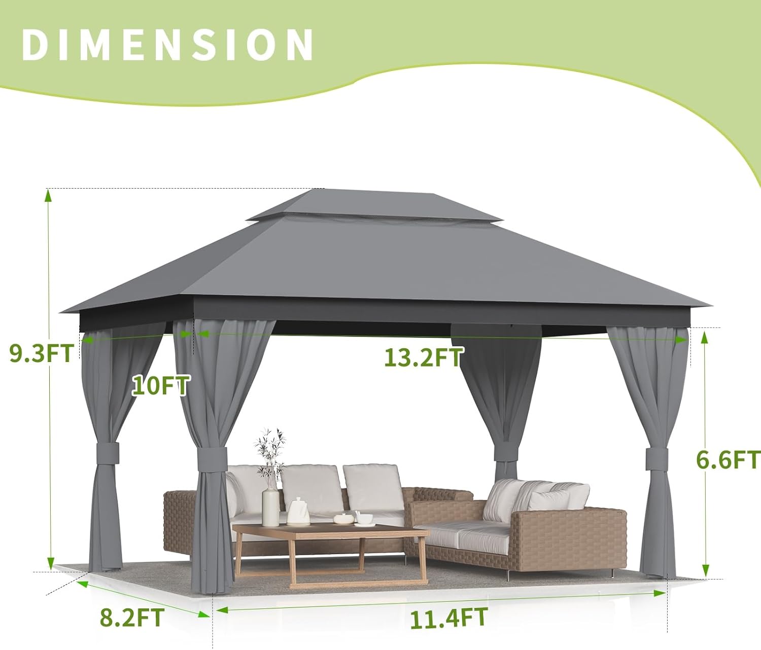 Outdoor Gazebo for Patio 10'x13' - Heavy Duty Steel Frame Canopy Party Tent Shelter with Double Roofs, Mosquito Net and Privacy Curtains for Backyard Garden Lawn (Gray, 10x13)