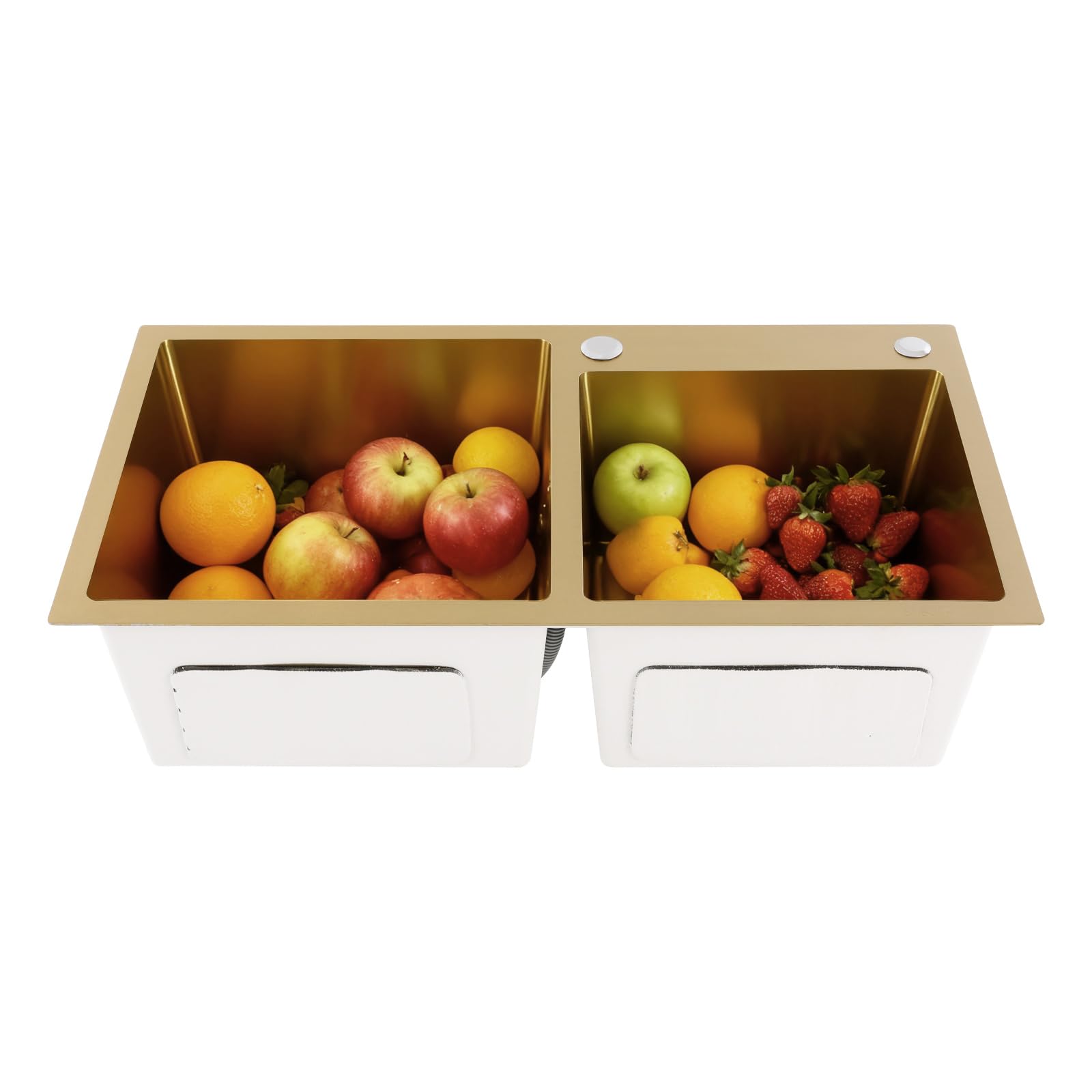 Évier de cuisine à 2 bacs en acier inoxydable 75 x 40 x 22 cm sans robinet pour cuisines, restaurants, magasins de desserts, cafés (doré)