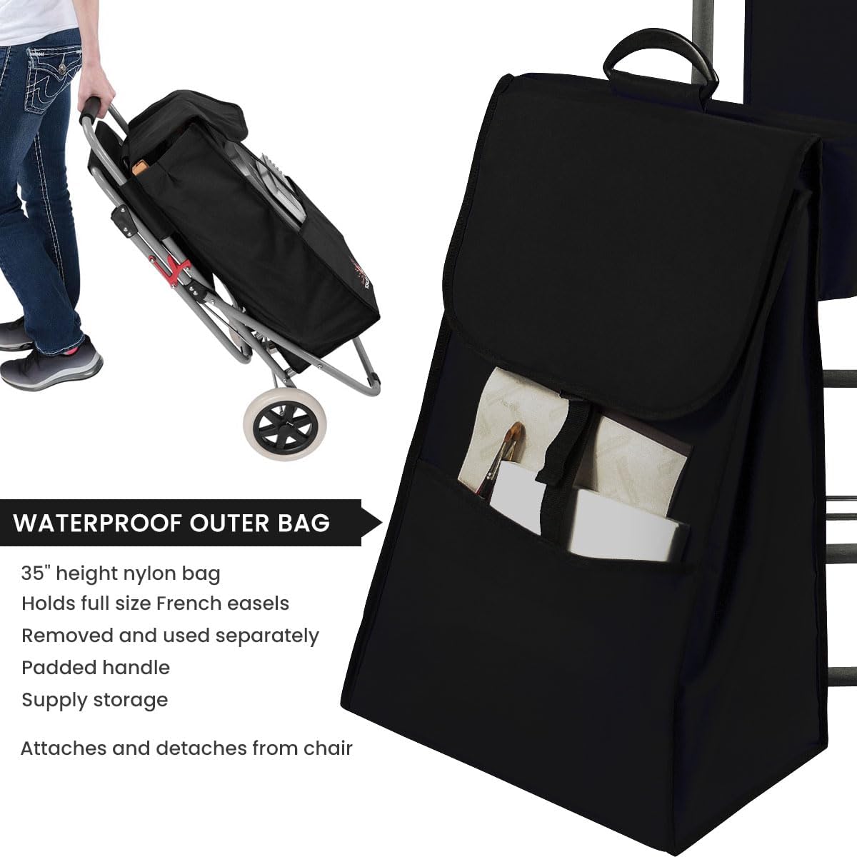 Creative Mark The ArtComber Folding Big Wheeled Portable Rolling Chair/Art Cart with Storage - Black