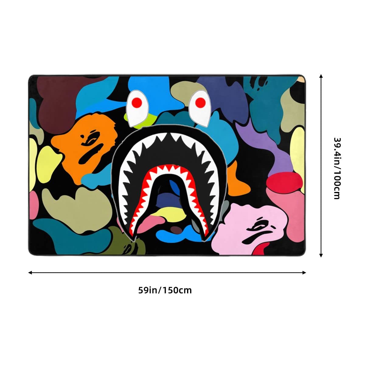 EXELNT Large Outdoor Rug Bape Rug, Non-Slip Bathroom Rugs, Kitchen Rugs  Home Decor Carpet Area Rugs for Bedroom (Camouflage Shark 2, 36