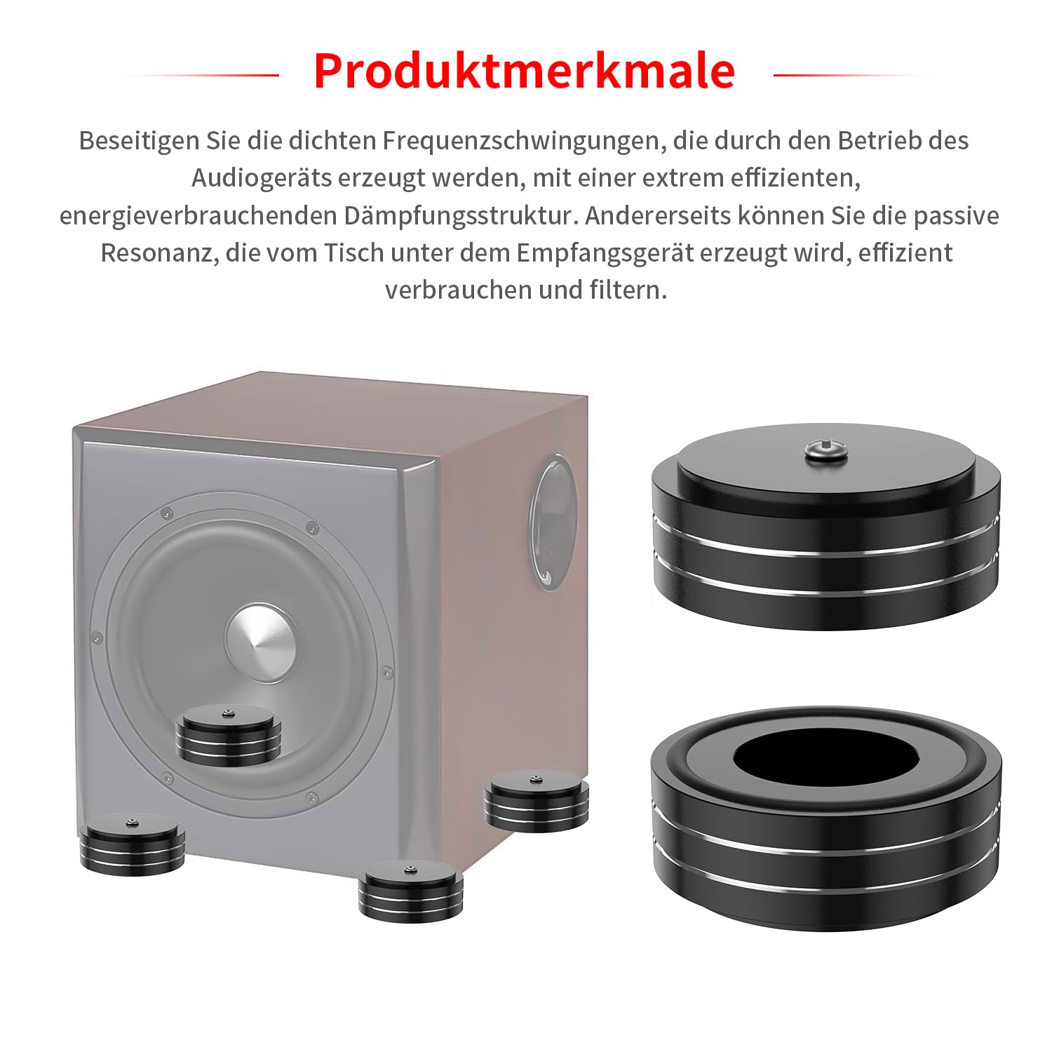 Tertullus Piedini per Altoparlanti 58 mm x 22 mm - Nero, Subwoofer, Alluminio, HiFi - da Avvitare