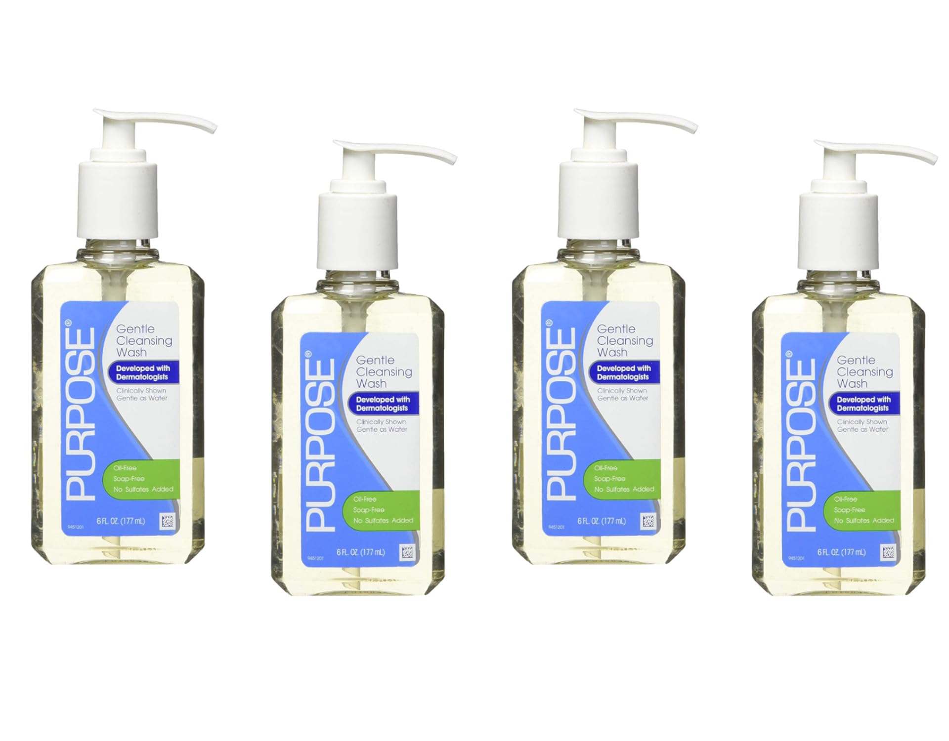 Purpose Gentle Cleansing Wash, 6 Fluid Ounce Pump Bottle (Pack of 4)