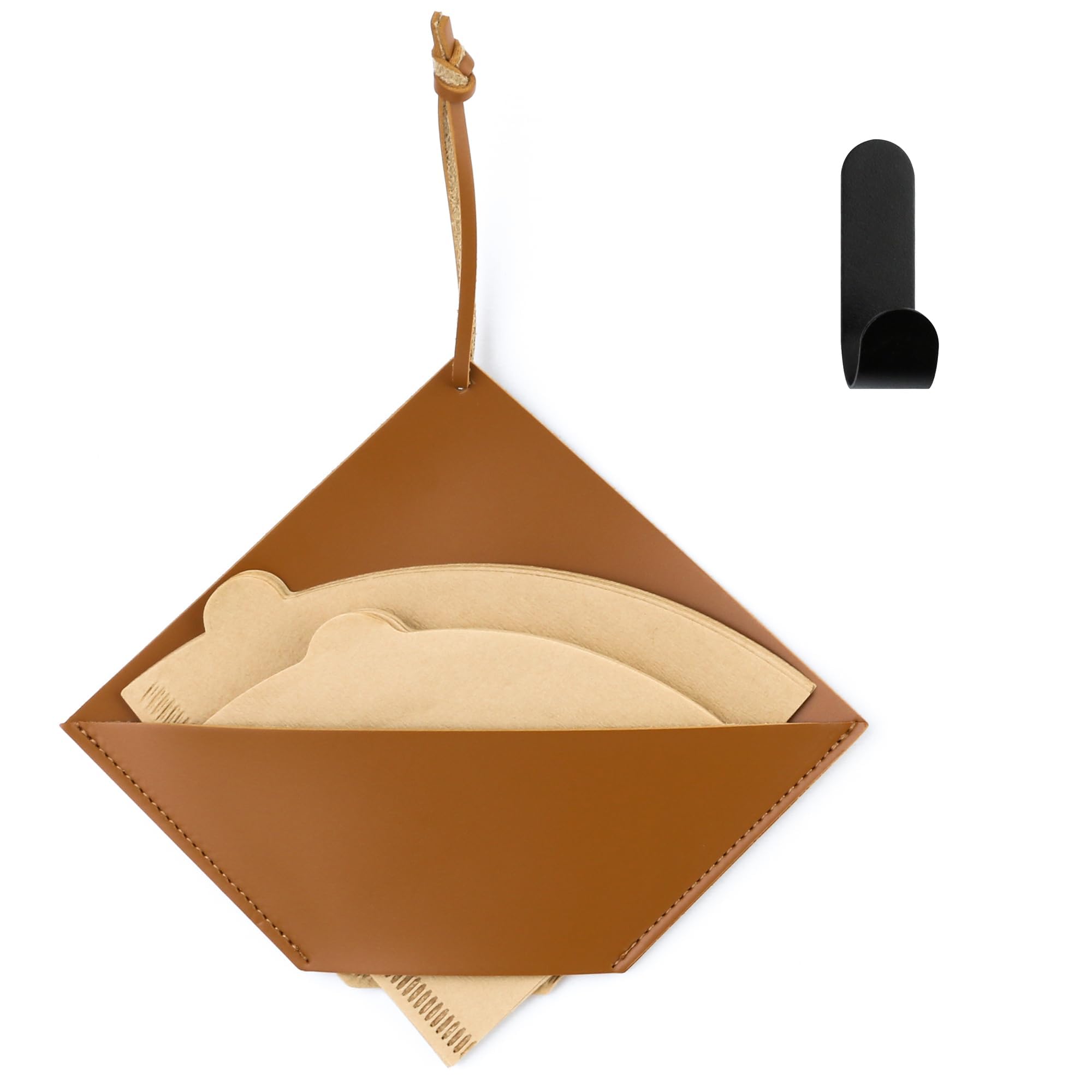 KASTWAVE Leather Coffee Filter Holder Storage, Coffee Filter Holder for #4/#1/#2/V60 Filters for Coffee Bar/Home/Office