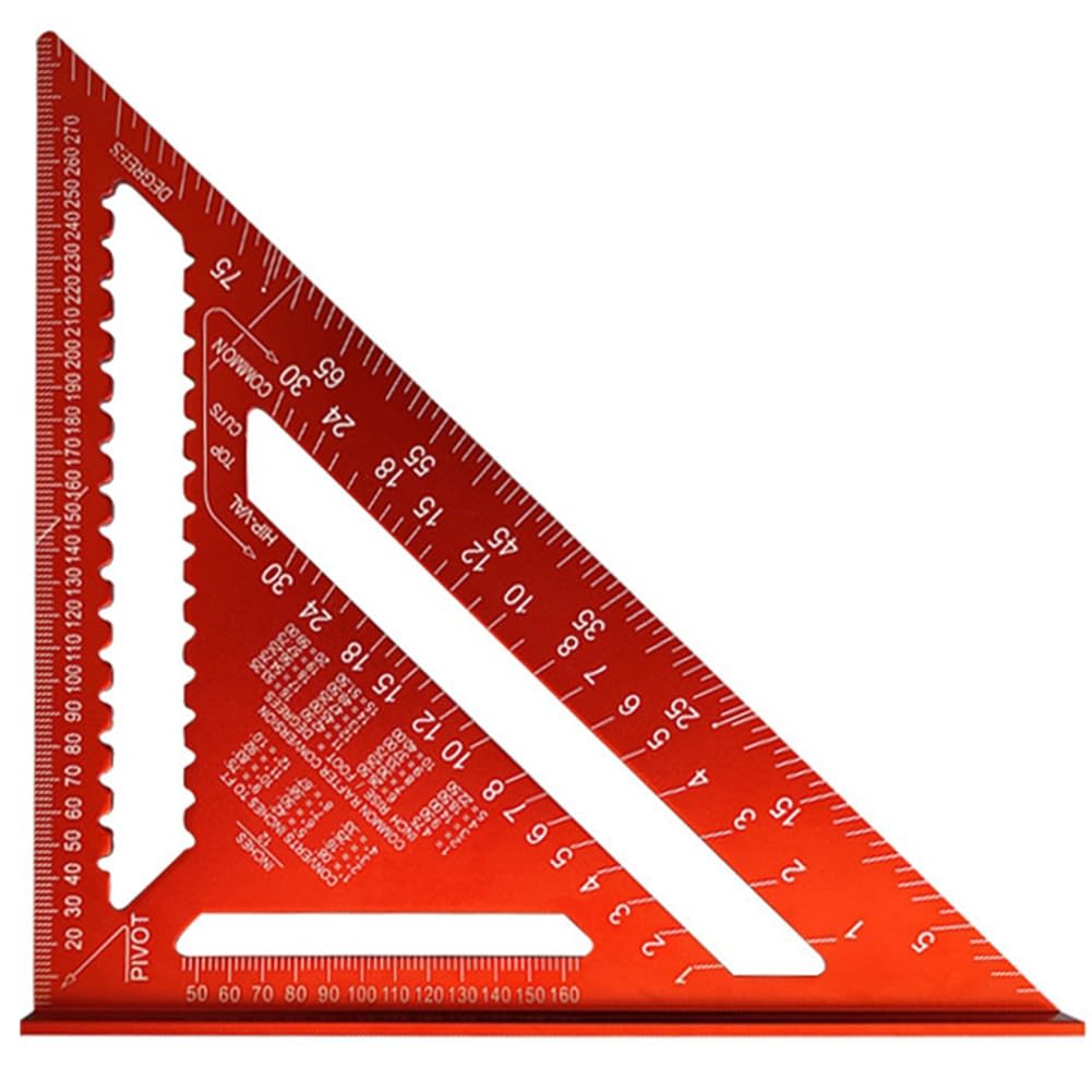 Xnuiasqe Red Carpenter Square 12 Inch Aluminum For Woodworking Rafter Square Sturdy Angle Drawing Measuring Ruler