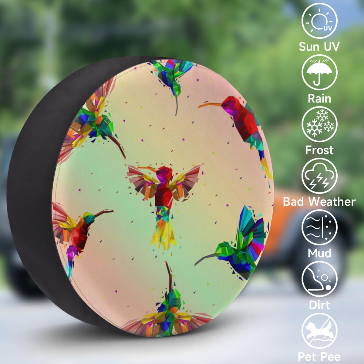 Glass Hummingbird Tire Covers Portable Spare Tire Cover Soft Durable Waterproof Dustproof 3 Sizes 14 15 16 Inches for Car Truck SUV Trailer Camper