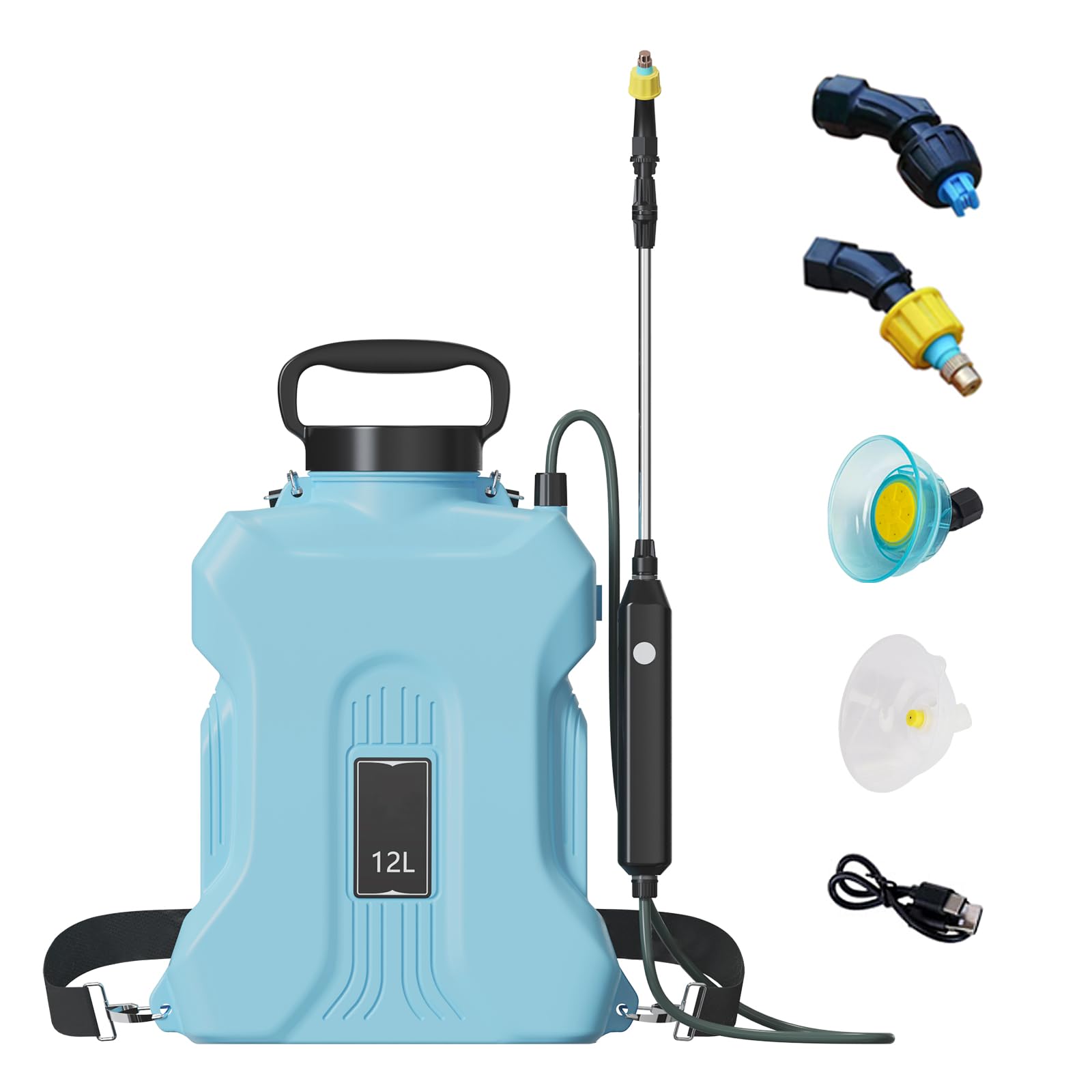 Spruzzatore a pressione a batteria, 7/12 litri, spruzzatore da giardino per la protezione delle piante, giardino, spruzzatore posteriore con ugelli e tracolla regolabile, spruzzatore a pressione per