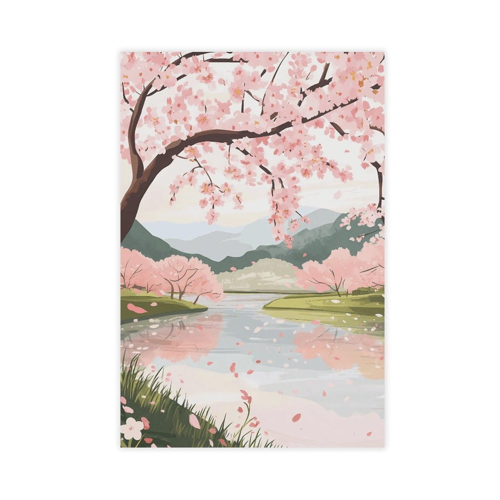 Utgn Japanese Cherry Blossom Tree Canvas Poster Wall Art Print Picture Paintings 16X24inch(40X60cm)