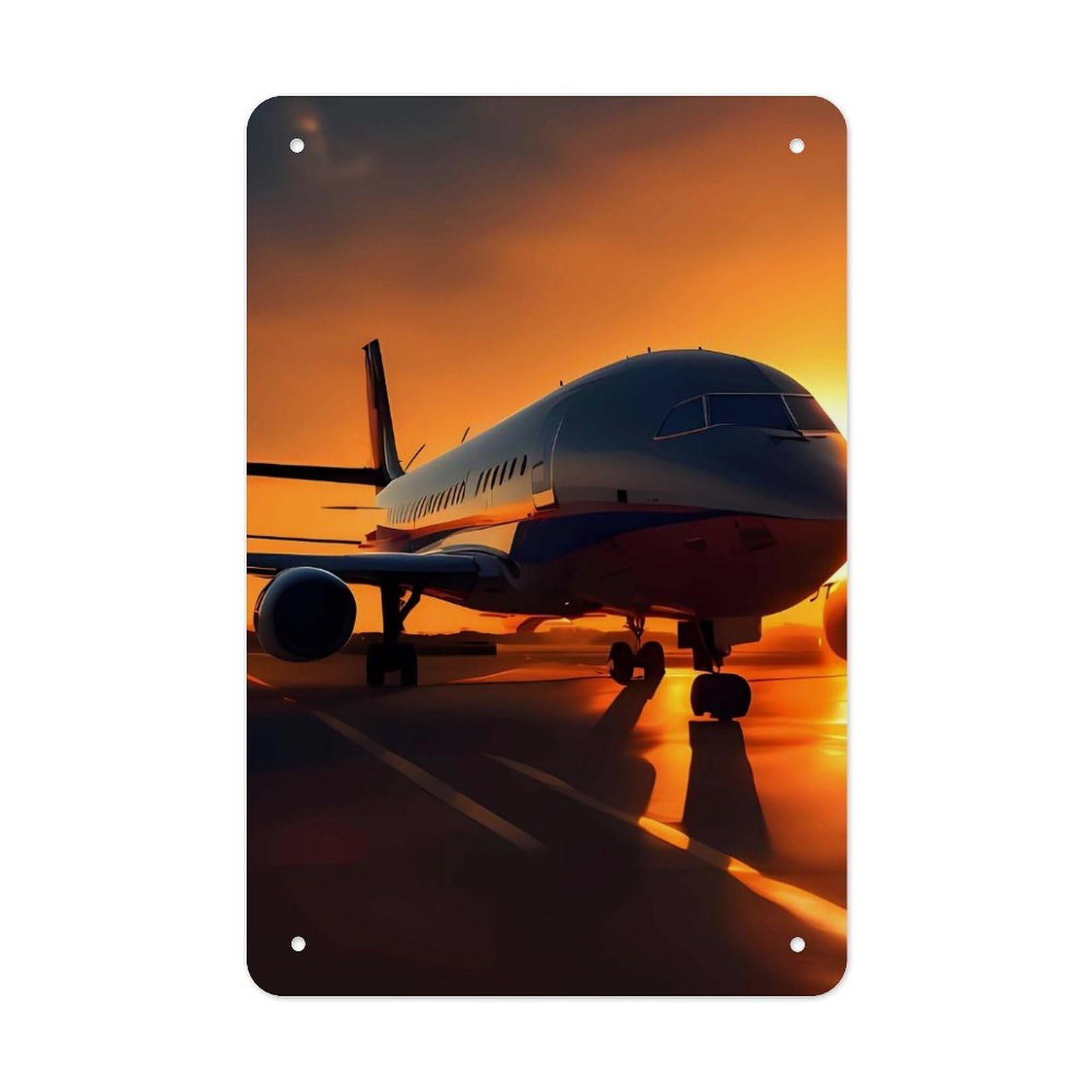 QMNLKH Airplane at Sunset Plaques for Wall Decor, Personalized Metal Tin Sign for Home, Multifunctional Poster for Office, Fashion Painting for Hallway, Wall Art Pictures, 7.9x11.8Inch