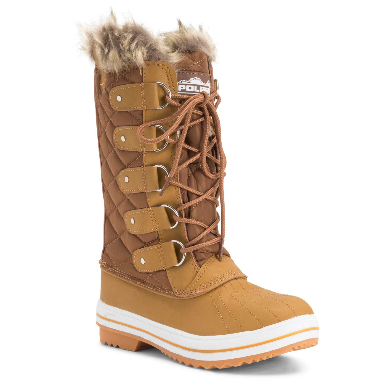 Polar Womens Snow Boot Nylon Tall Winter Snow Waterproof Warm Rain Boot - Tan/Tan - 5 - ZZCD0028