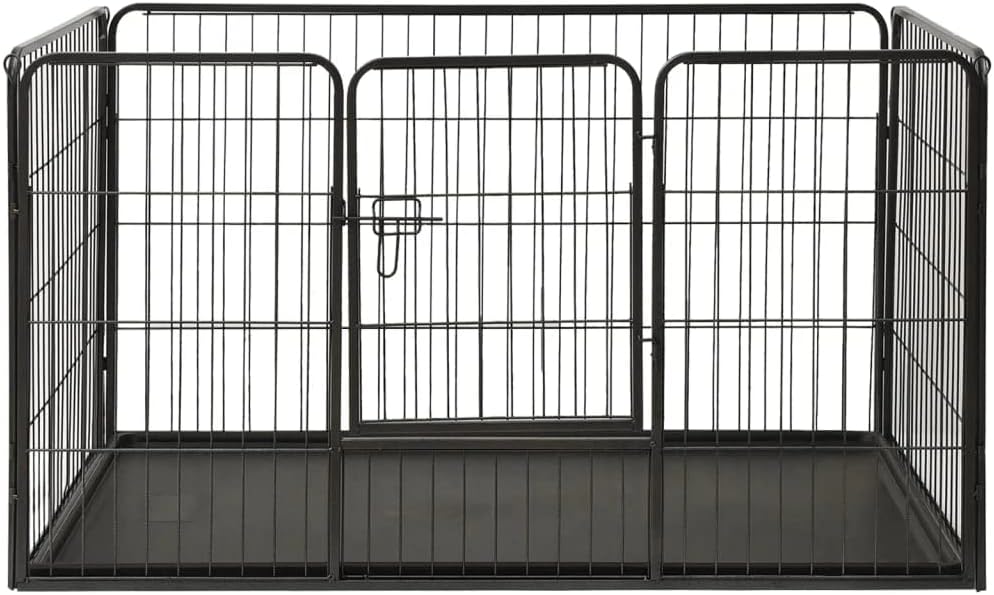 vidaXL Puppy Playpen Exercise Folding Enclosure Run Cage Wire Fence Pet Kennel Supply Indoor Outdoor Home Garden 36"x23.2"x24" Black Steel