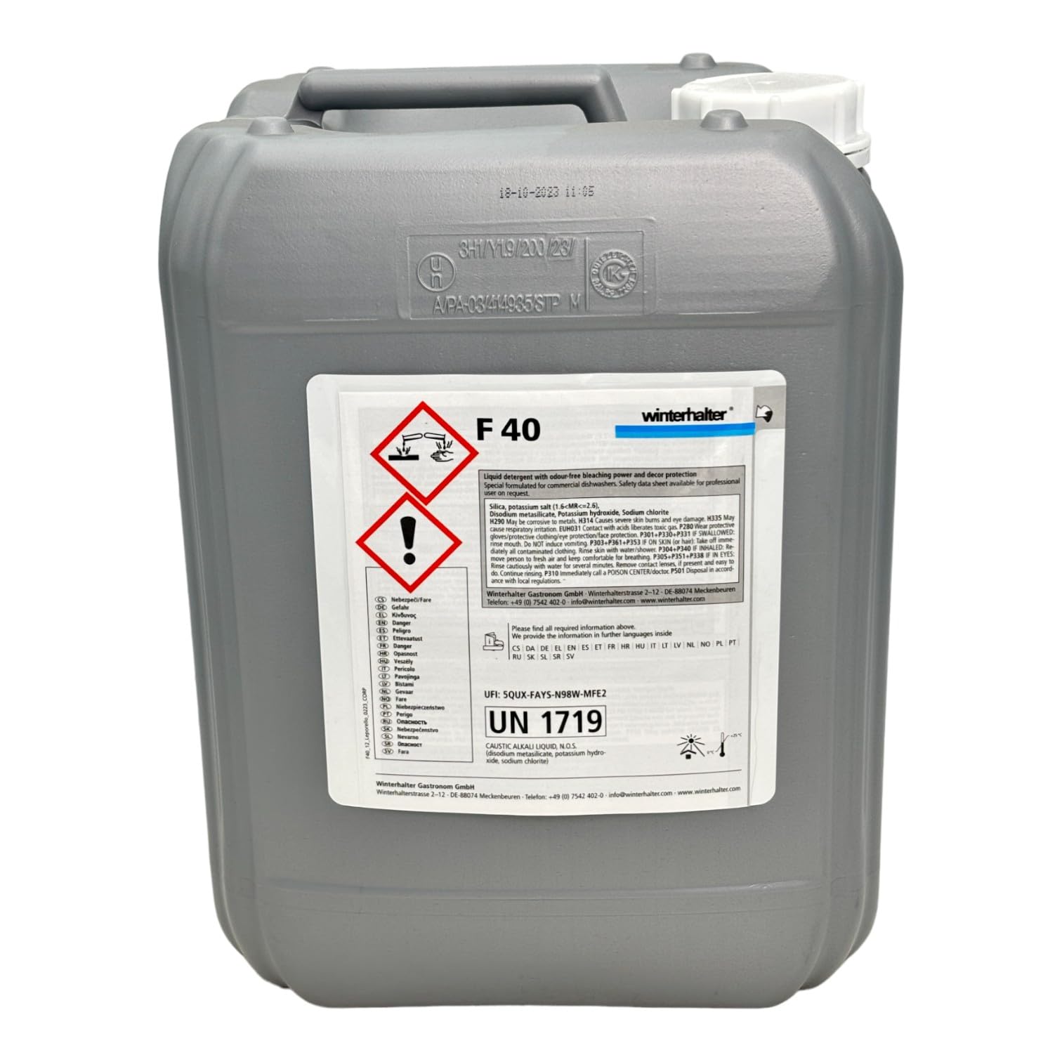 Reinigungskanister Winterhalter F40 für Gläser 8,5 kg 12 (UN 1719 CAUSTIC ALKALI LIQUID, N.O.S, 8, II - nicht mehr als die vorgeschriebenen Freigenzwerte vom 1.1.3.6)