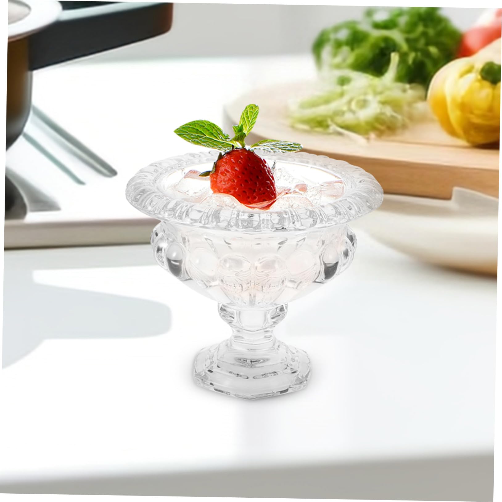 ABOOFAN Coppa Gelato in Vetro Stile Europeo, Piede Decorativo | Festa Estiva, Ciotola in Vetro Trasparente, Dessert Glass Cups per Budini e Drink Freddi