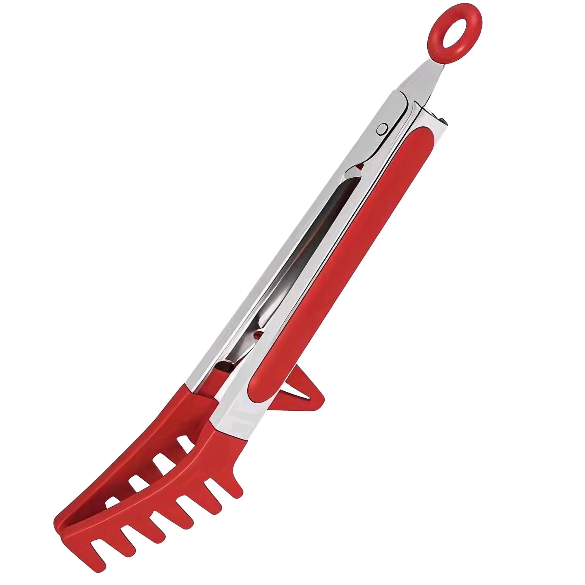 Professional Stainless Steel Pasta Tongs with Non-Slip Silicone Teeth - Heat Resistant 600°F, Dishwasher Safe Spaghetti Server Utensil for Cooking, Baking, Salad...(red)