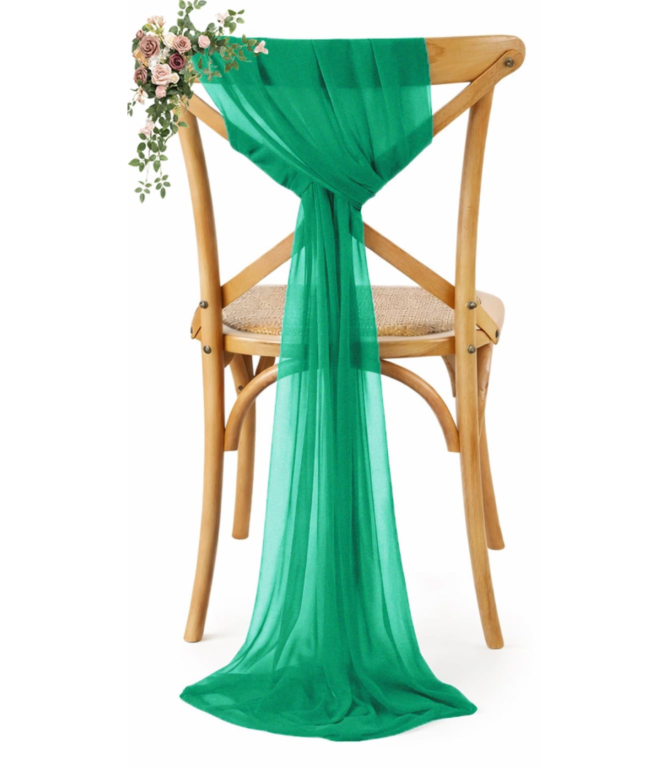 VDS Pack of 200, Emerald, Sheer Chiffon Chair Sashes Bows Chair Cover Back Tie Ribbon for Wedding Birthday Baby Shower Engagement Ceremony Event Party Banquet Restaurant Dining Chair Decoration
