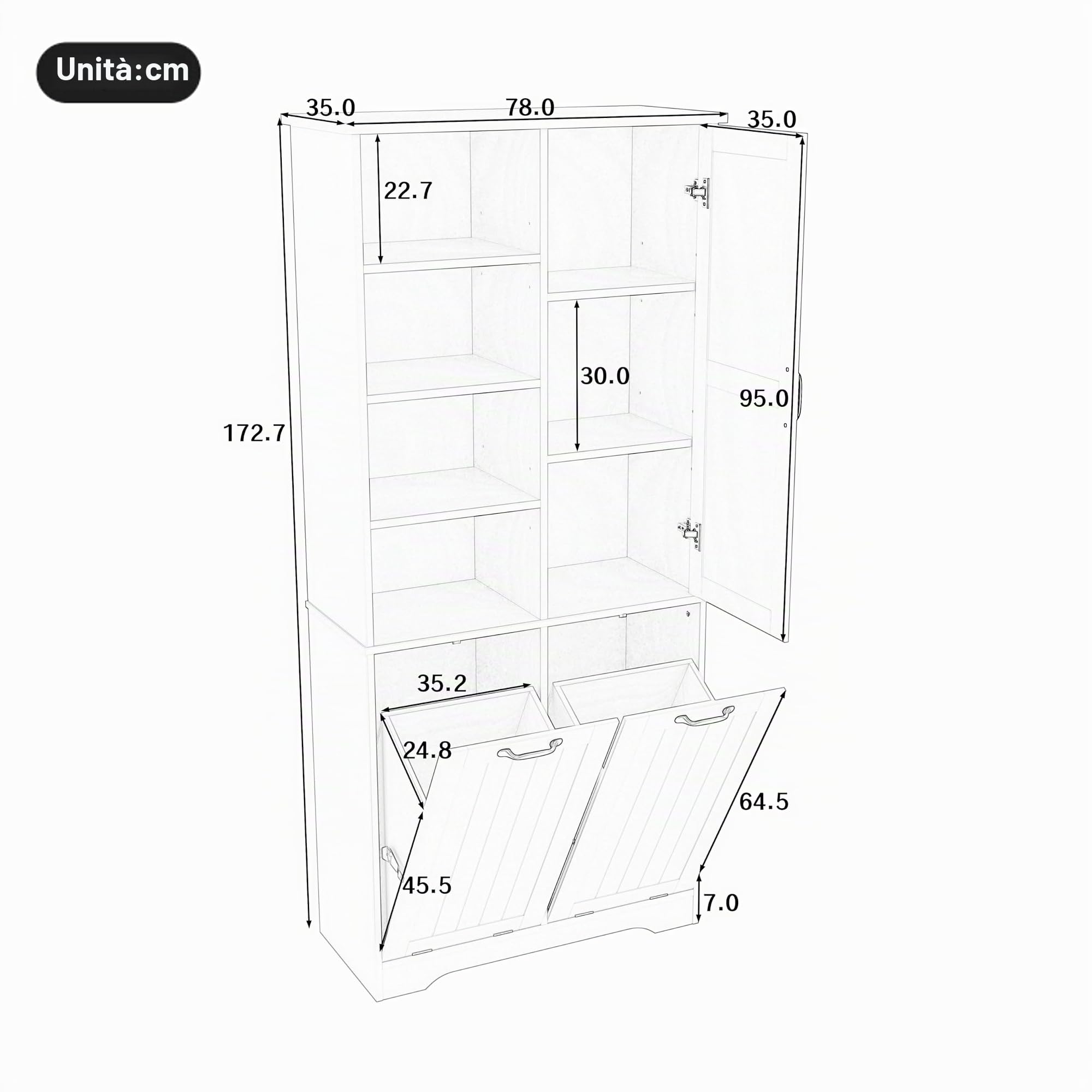 Doppio cesto portabiancheria aperto con ripiani adiubili neri da bagno Sto Unit nizing Solut per la casa Design salvaspazio