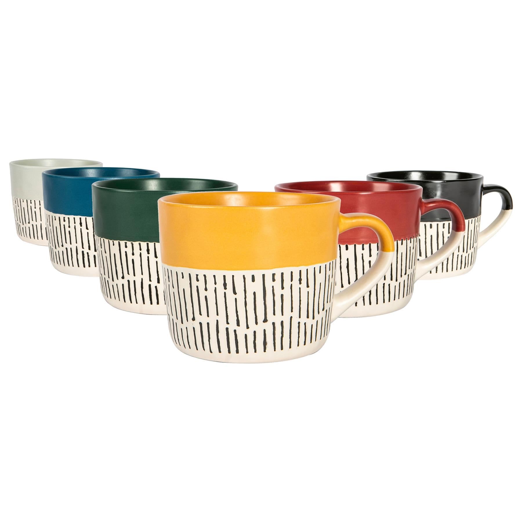 Nicola Spring Ceramic Coffee Mugs Set - 475ml - 6pc 6 Colour Dipped Dash Stoneware Coffee Cups Dishwasher & Microwave Safe Large Tea Mugs for Hot Drinks, Hot Chocolate, Tea