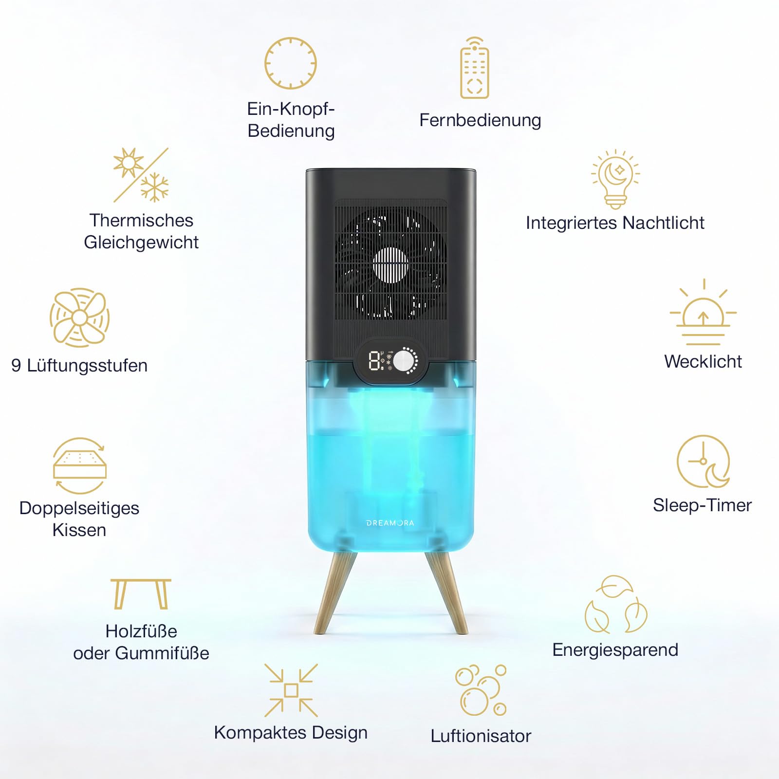 DREAMORA Luna - Leiser & Kompakter Matratzenkühler für Tiefen, Erholsamen Schlaf - Wassergekühlte Bettkühlsystem - Dual-Side Auflage Präzise Temperaturkontrolle