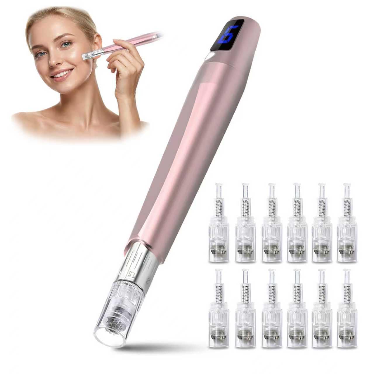 Microneedling Pen Derma Roller Pen for Face & Scalp,0.25mm Micro Needling Tool with 12 Pcs Cartridges, Home Use Derma Pen Microneedle Skin Care Kit for Women Men