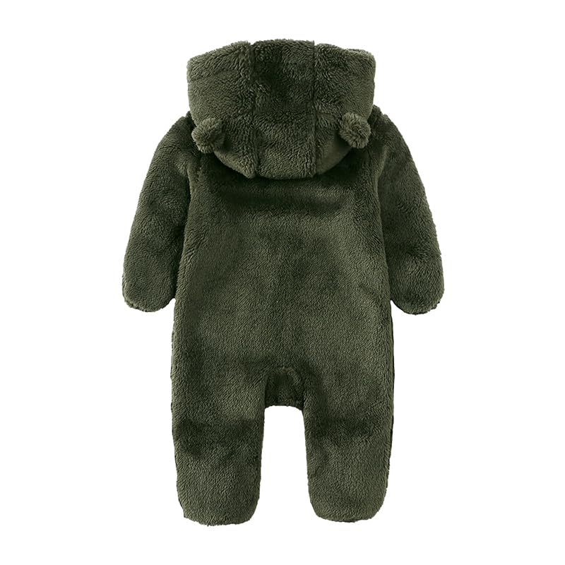 Verve Jelly Mono de invierno con cremallera para bebé recién nacido, niño y niña, sudadera con capucha y orejas de oso y pies, ropa de invierno cálida de polar