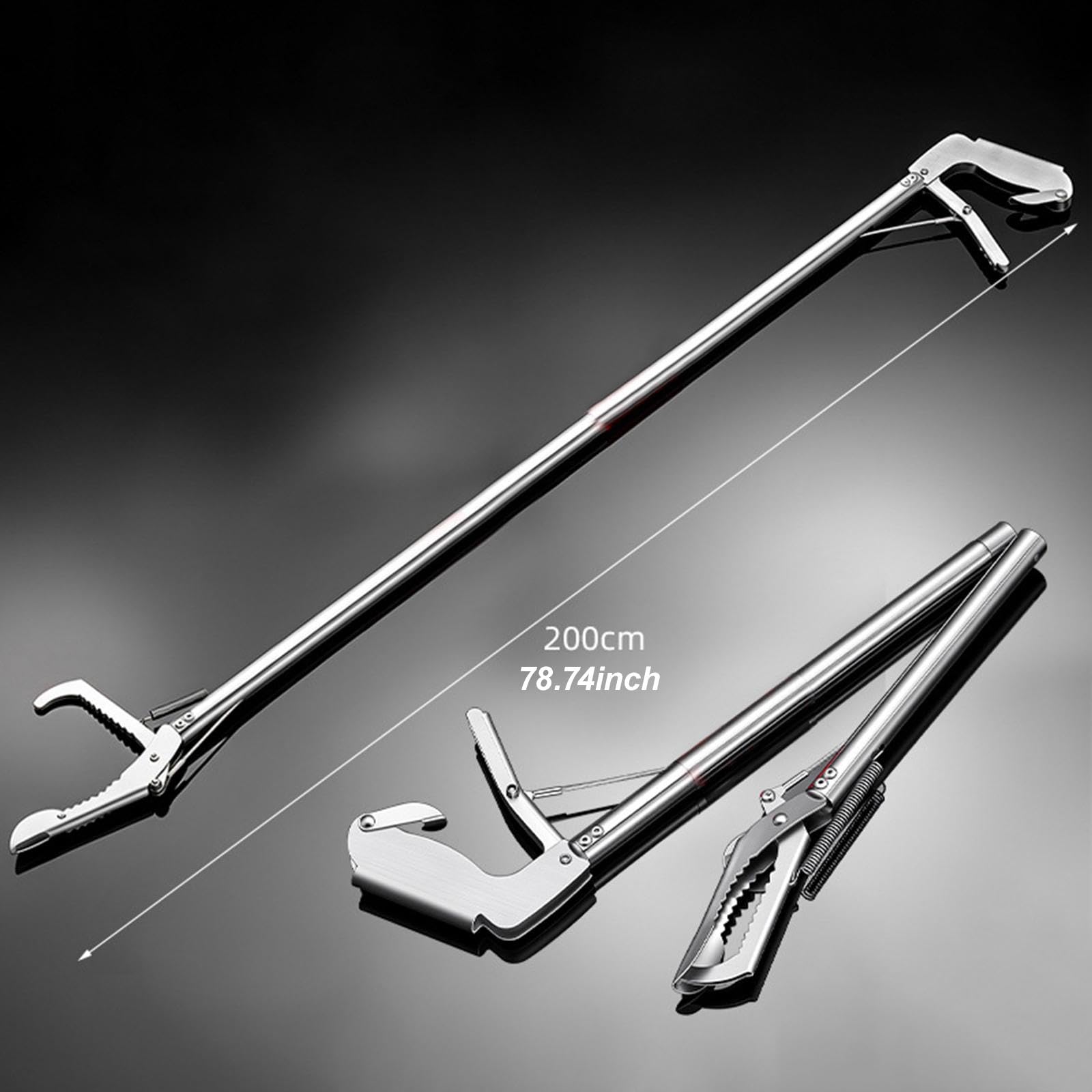 kowaku Snake Tongs Herramienta Pinza Acero Plegable Bloqueo Automático Mango Largo Adecuado para Captura de Serpientes Limpieza Manejo de Peces, Caño Curvo de 200 Cm