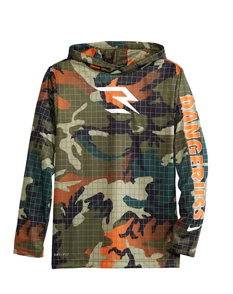 Nike Boys Rough Green Camo Hoodie, Limited Edition 3 Brand, Russell Wilson DangeRuss Logo on Front & Arm, Dri-Fit Technology, Unique Grid Overlay Design, Style 9Q0022/Color F1C, Size Large2