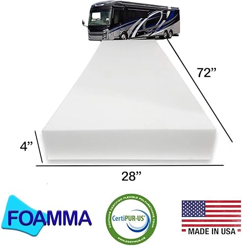 Miniatura 2 de Foamma Sustitución de espuma de alta densidad de 4 x 28 x 72 pulgadas, para caravana, para caravana, cómodo, remolque de viaje, CertiPUR-US, funda