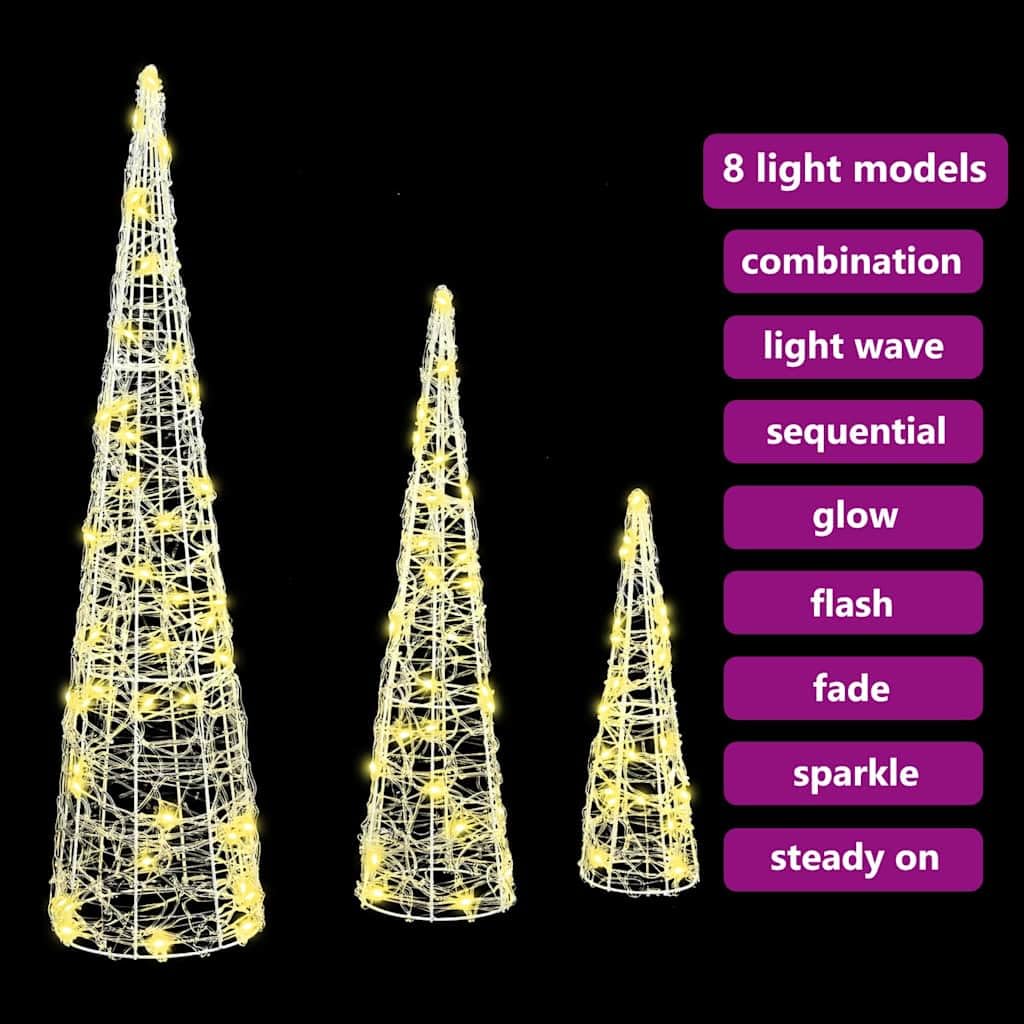 vidaXL Weihnachtsbaum 3 STK. Warmweiß 20 x 20 x 80 cm Acryl 90 LEDs