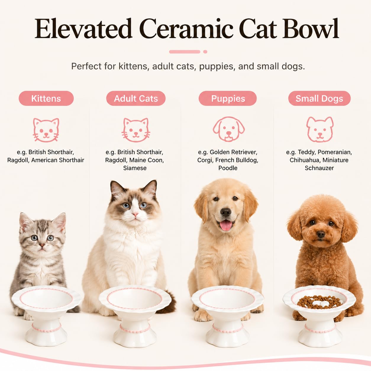 Lot de 2 gamelles surélevées en céramique pour chat avec alimentation lente et eau - Protection du cou - Anti-étouffement - Décoration d'intérieur élégante et cadeau pratique pour les parents