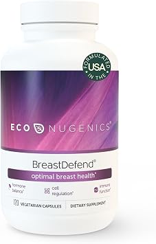 مكمل EcoNugenics BreastDefend DIM لدعم صحة الثدي المثلى للنساء، توازن هرمون الاستروجين، دعم المناعة، الكركم، الكركمين، الريشي وفطر ذيل الديك الرومي، 120 كبسولة