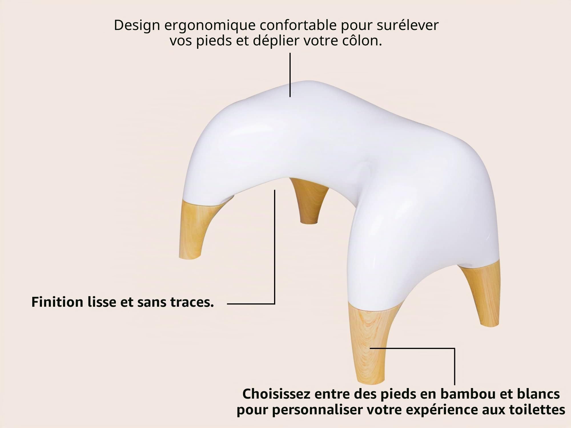ASDF G TUSHY Ottoman Relaxed – Tabouret de toilette de qualité supérieure pour salle de bain – Design moderne et élégant – Blanc/bambou