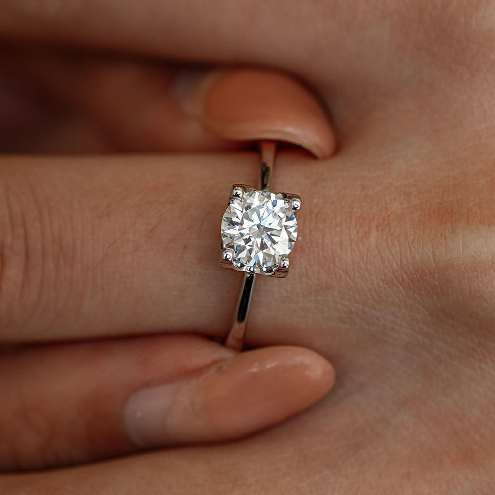 Anillos de boda de oro blanco, alianzas de oro auténtico, anillo de compromiso solitario con 1 ct Moissanite Bandring para mujer