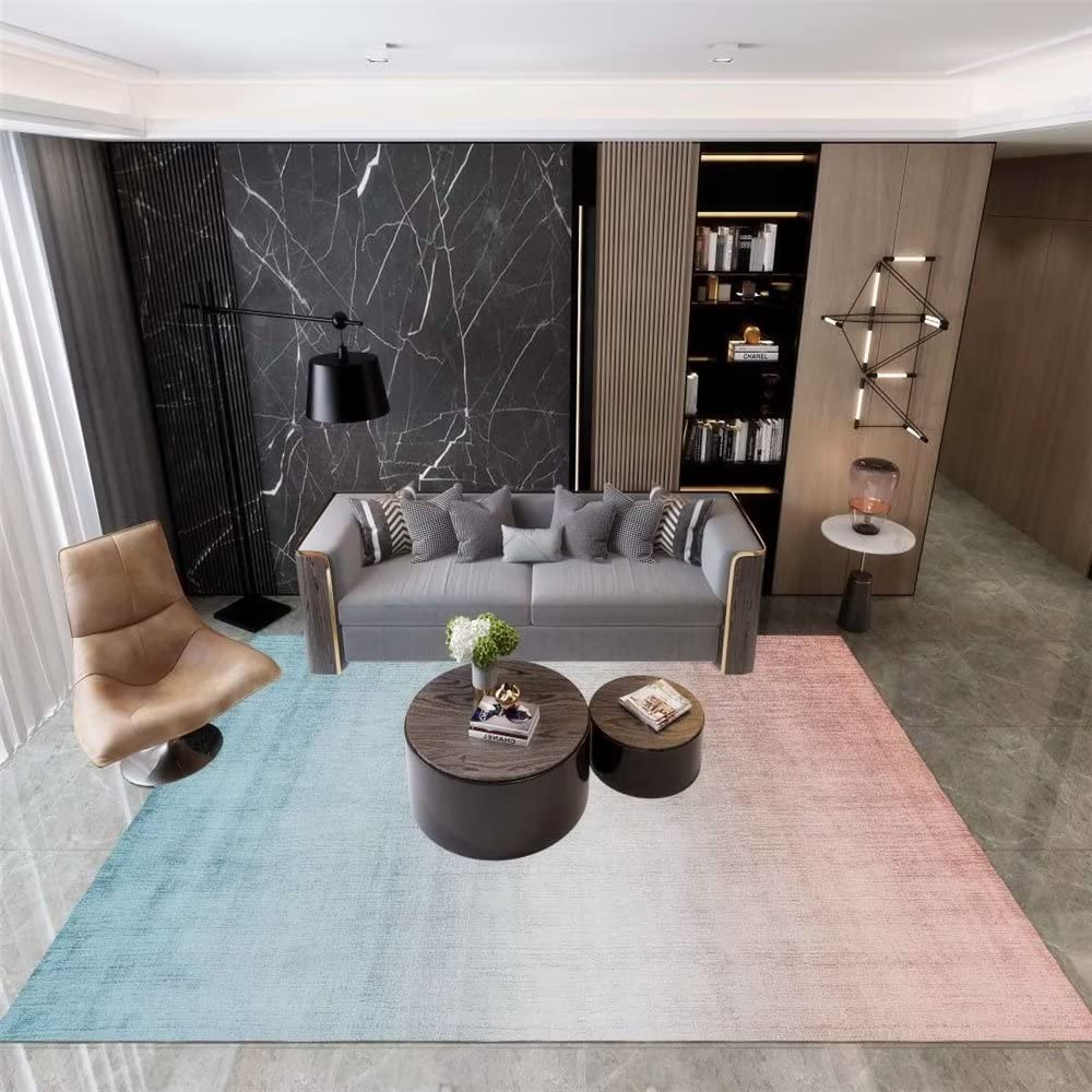 Tapis de salon bleu dégradé 140x200 cm au motif minimaliste