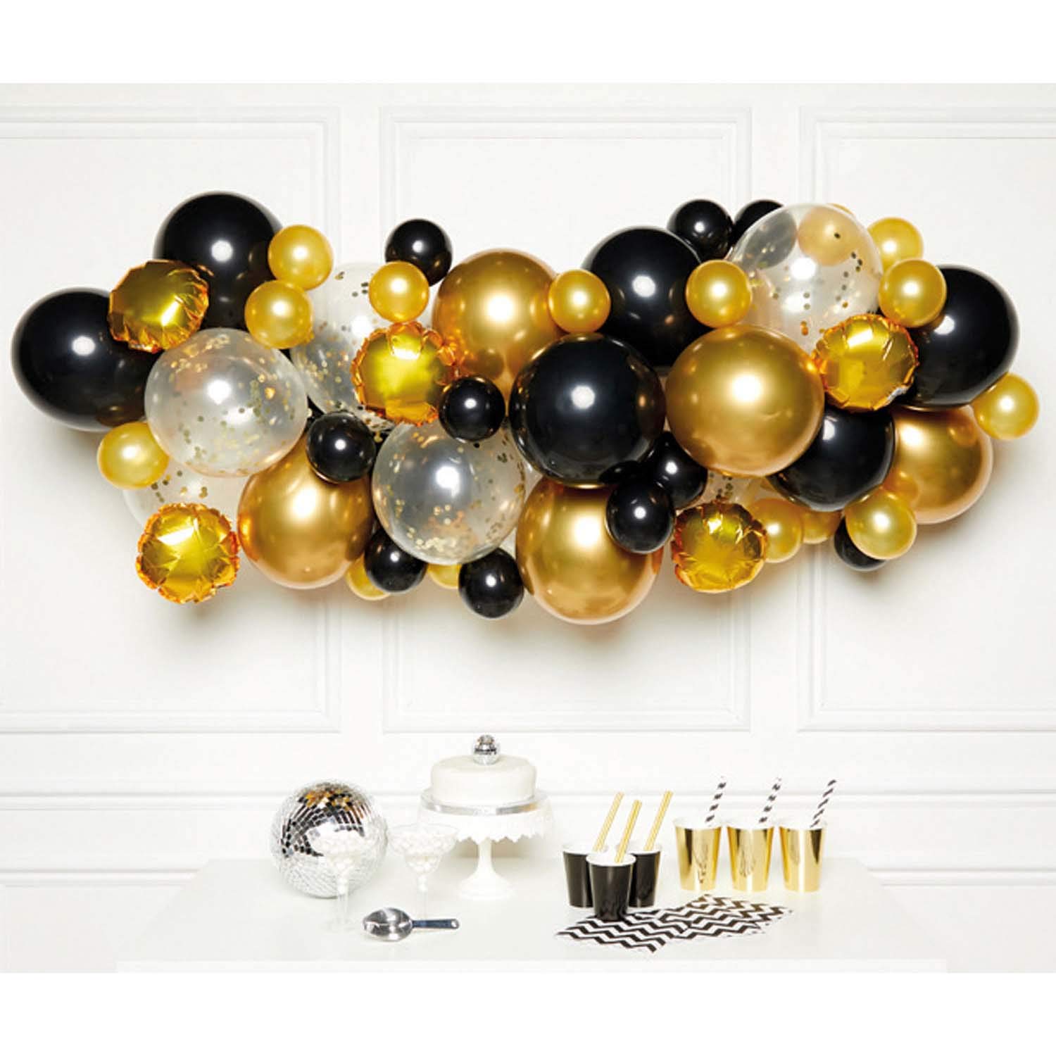 Amscan 9907430 - Black, Gold and Silver DIY Latex Balloon Arch Garland Kit - 66 Pieces