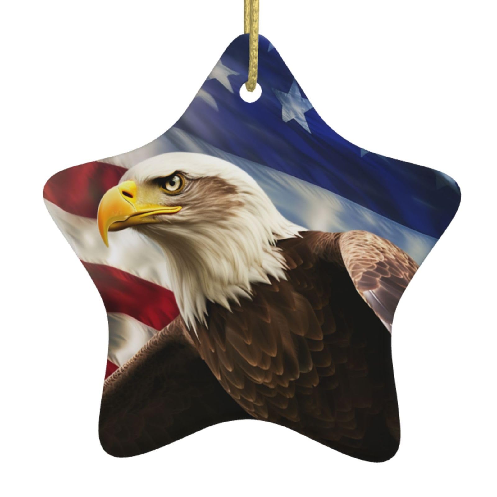 Ceramic Christmas Tree Hanging Ornaments with Gold Ropes Christmas Tree Decorations Star Ceramic American USA Flag Pendant Keepsake Decorations for Holiday Xmas Gift Ideas