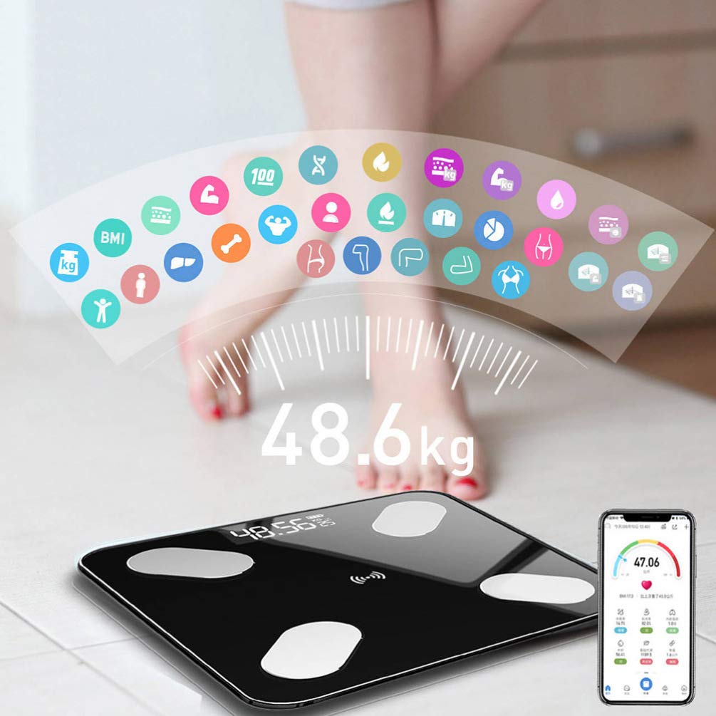 Uonlytech Báscula Electrónica De Salud Inteligente Báscula De Grasa Corporal Medición De Peso Corporal Para Uso Casa Negro