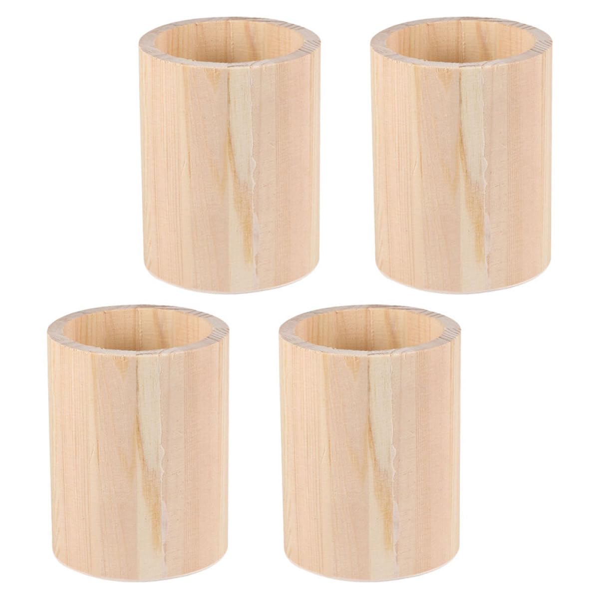 OHPHCALL 4pcs Wooden Pencil Holders Paintable Design for Organizing Pens and Brushes, Creative Khaki Desk Organizers for DIY Crafts and Home Use