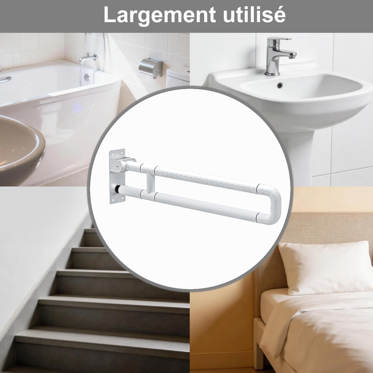 Barra de apoyo de inodoro de 75 cm, barra de soporte plegable para inodoro y baño, soporte rígido de 300 a 350 kg, acero inoxidable con superficie antideslizante para personas mayores y personas