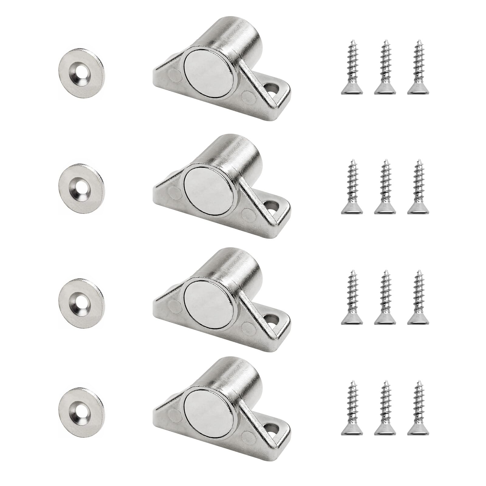Chiusura magnetica per porta, confezione da 4 magneti per ante di credenze, resistenti, colore argento, per armadietti da cucina, armadi, armadietti da bagno, cassetti, feritoie, armadi, mobili