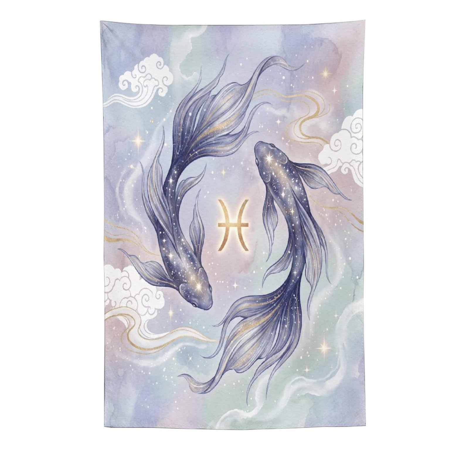 W7C8U2X3 Pisces Koi Pastel Wall Tapestry, Ukiyo-e Style, College Dorm
