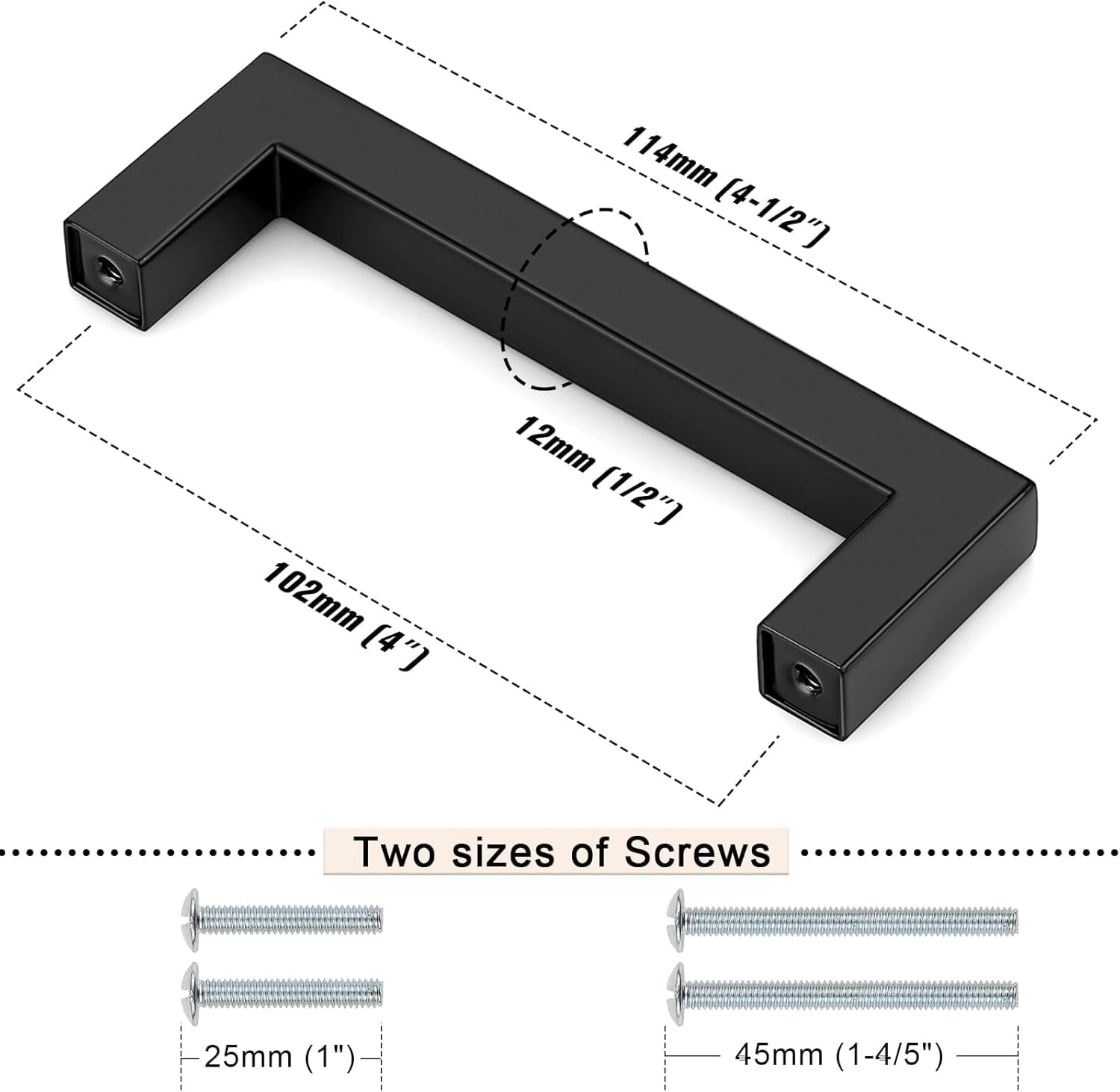 Probrico Cabinet Handles Stainless Steel Kitchen Drawer Pulls Square Bar Cabinet Hardware for Kitchen Bathroom Cupboard Dresser Black 5 Pack 4 Inch (102mm) Hole Center