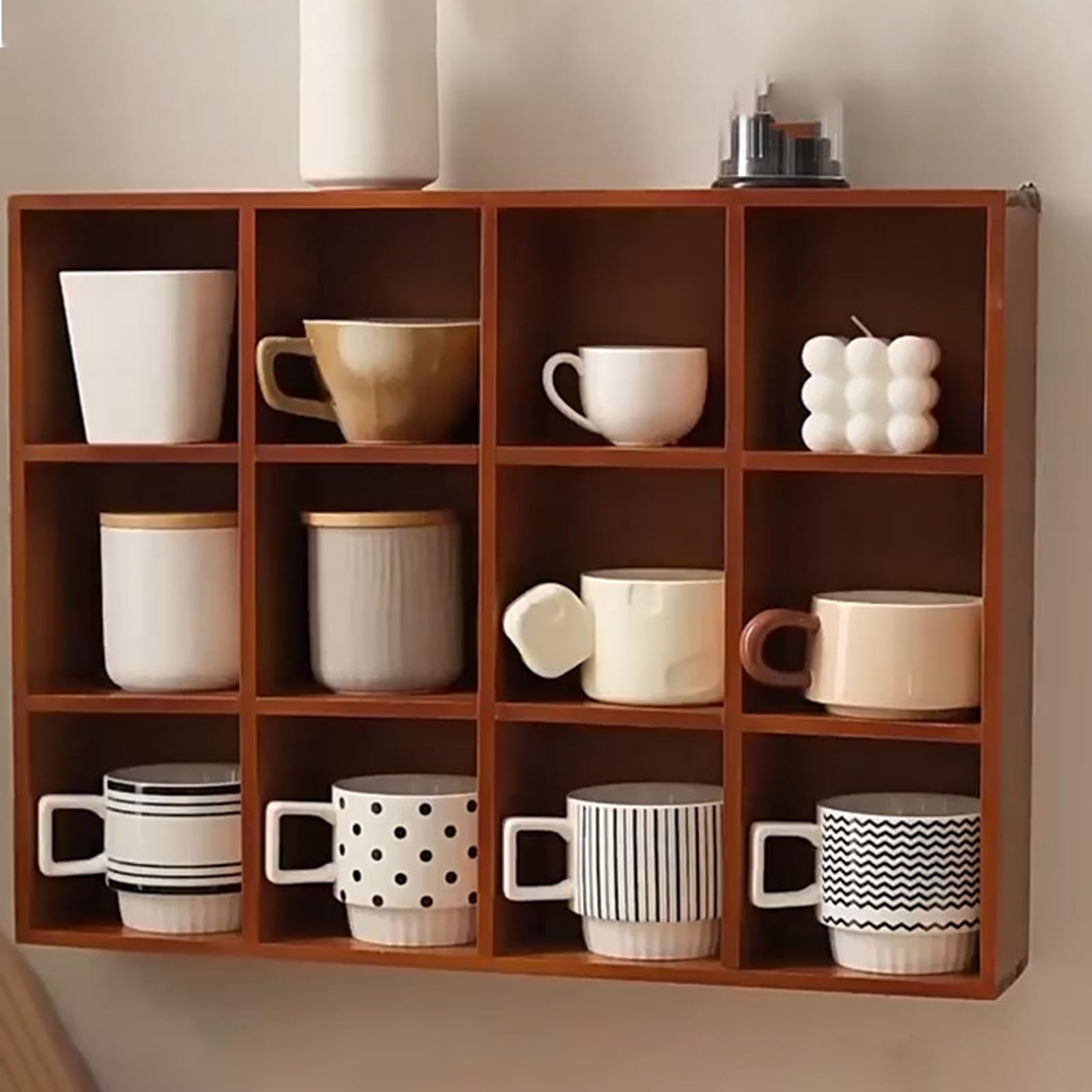 Espositore da parete in legno per tazze da appendere, multifunzionale, salvaspazio, per miniature e gioielli, perfetto per gli amanti del caffè e i collezionisti