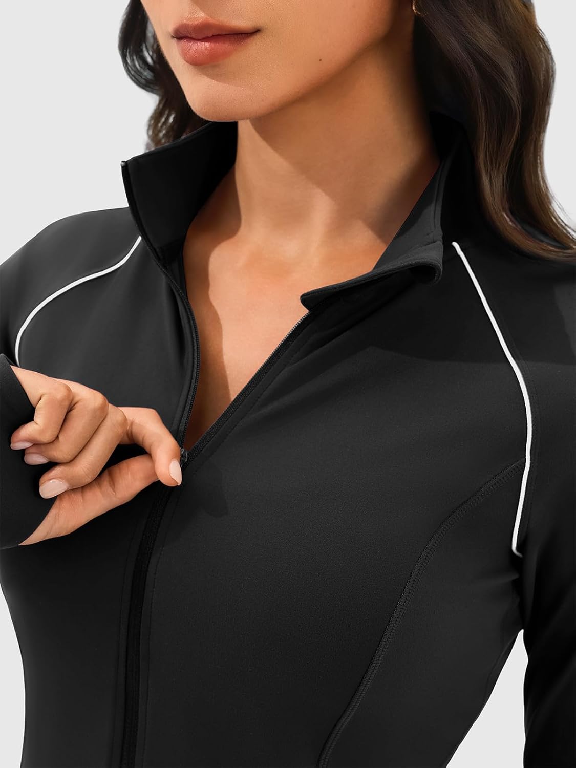 Workout Jackets for Women, Zip Up Athletic Jacket Slim Fit Running Tops with Pocket & Thumb Holes - Image 2