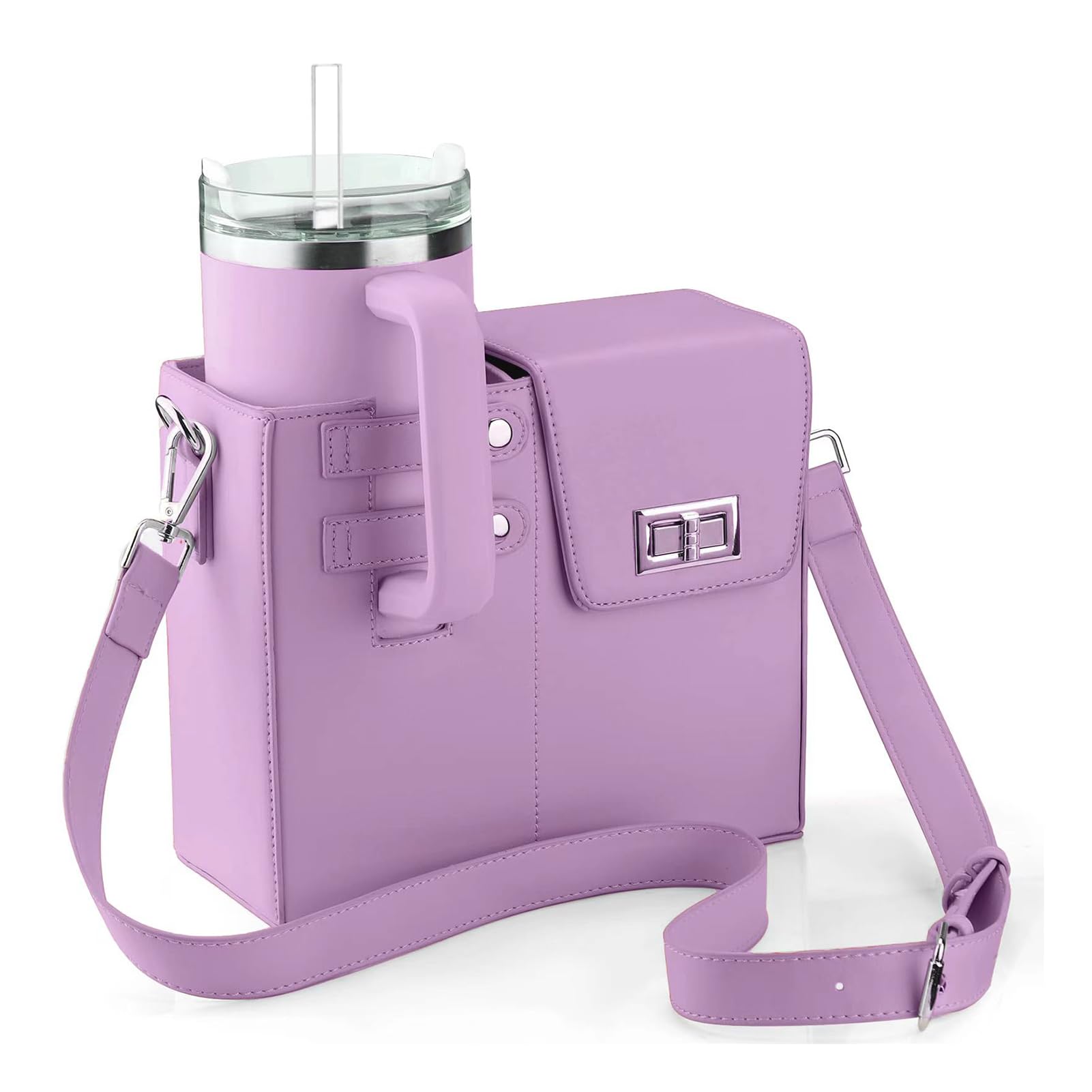 Gugxiom Bolsa de Almacenamiento para Tazas de Agua, Bolsa de Almacenamiento Portátil Multifuncional de PU con Soporte para Botella de Agua para Viajes Al Aire (Purple)